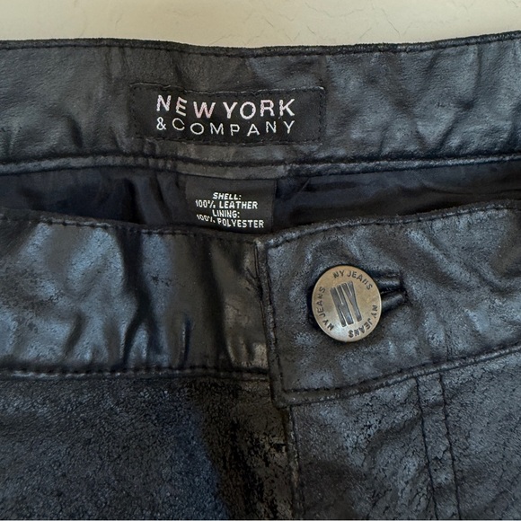 Vintage 90s Genuine Leather Pants NY & CO Straight Leg Black Distressed Women 28 - Picture 3 of 13